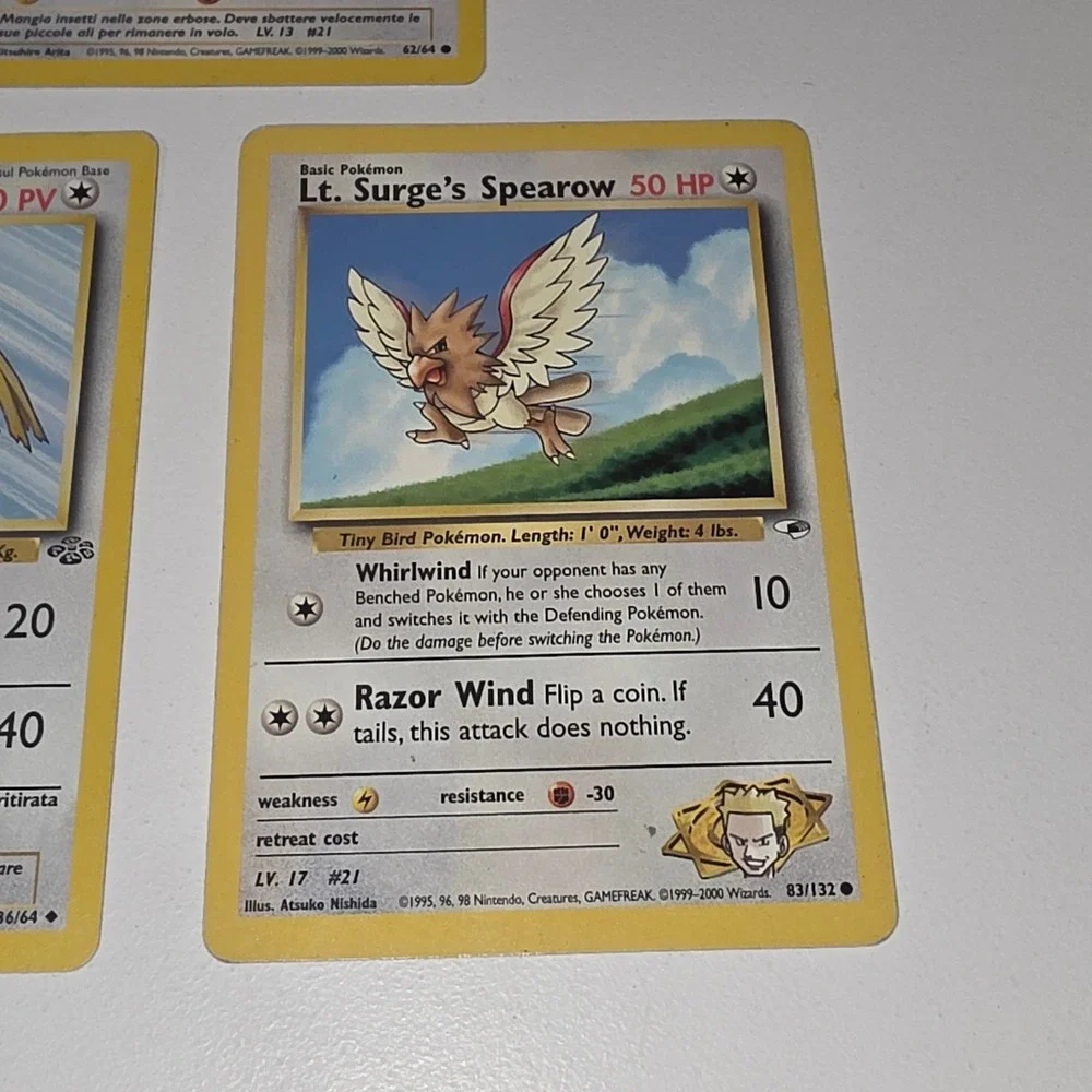 Pokemon Lt Surges Spearow 83/132 Fearow 36/64 Spearow 62/64 Jungle Gym Hero Lot
